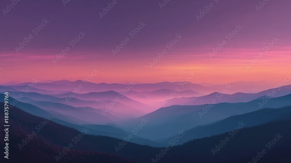 Obraz premium Sunset mountains misty valley