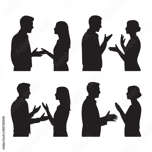 Business people , silhouettes, group of standing business men and businesswomen	
