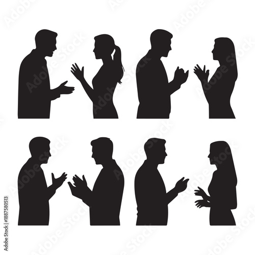 Business people , silhouettes, group of standing business men and businesswomen	
