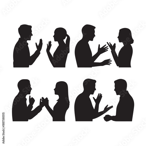 Business people , silhouettes, group of standing business men and businesswomen	

