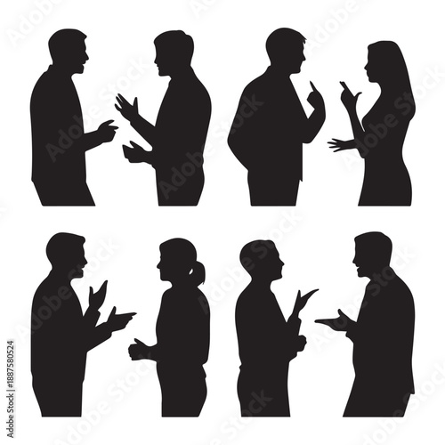 Business people , silhouettes, group of standing business men and businesswomen	
