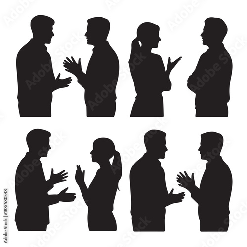 Business people , silhouettes, group of standing business men and businesswomen	
