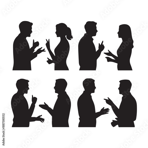 Business people , silhouettes, group of standing business men and businesswomen	
