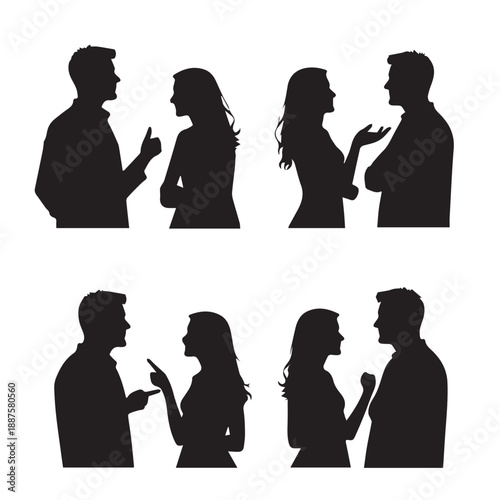 Business people , silhouettes, group of standing business men and businesswomen	
