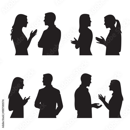 Business people , silhouettes, group of standing business men and businesswomen	
