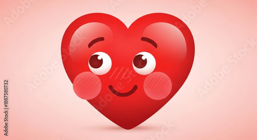 Smiling heart emoticon with rosy cheeks and eyebrows on pink background symbolizing love and affection in digital communication