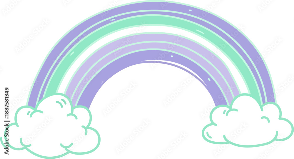 Fototapeta premium Whimsical Pastel Rainbow Arch with Fluffy Clouds, a Charming Hand-Drawn Illustration Evoking Joy, Hope, and Magical Childhood Dreams