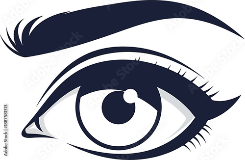 Intricate vector illustration of a detailed human eye with elegantly curved eyebrow and defined eyelashes, symbolizing vision, beauty, and perception in a sleek, minimalist style