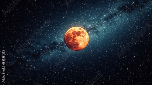 Night sky illuminated by bright and vivid red moon high resolution picture