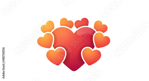 Gradient hearts cluster with large red center and smaller orange hearts on white background symbolizing love and affection