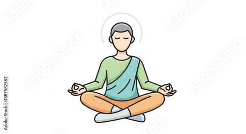 Man meditating in lotus position with halo serene illustration peaceful atmosphere calmness mindfulness spirituality