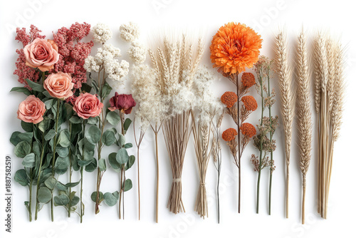 A Curated Collection of Dried Botanical Elements on White