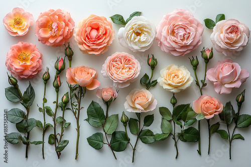 A Collection of Garden Roses from Bud to Full Bloom