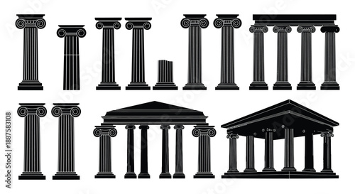 An assortment of ancient greek and roman architectural column elements