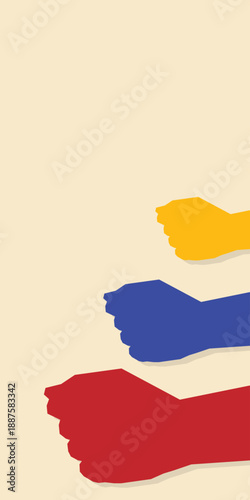Background Design of a colorful circular clenched fist. A sign of peace and plurality diversity