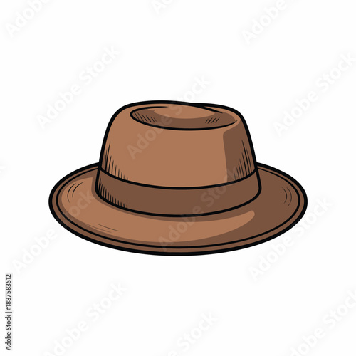 Brown fedora hat on white background