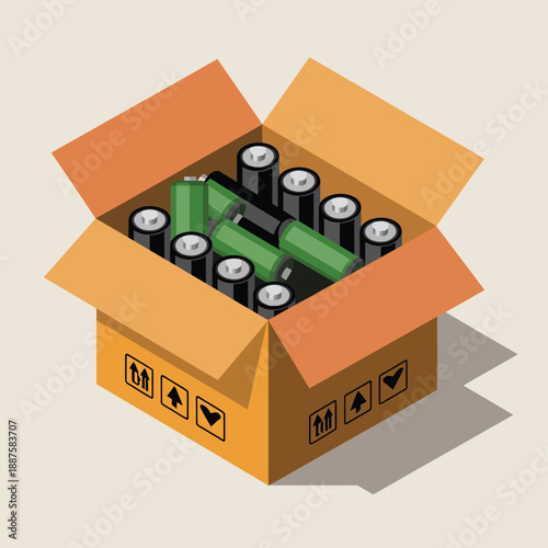 Cardboard box containing batteries