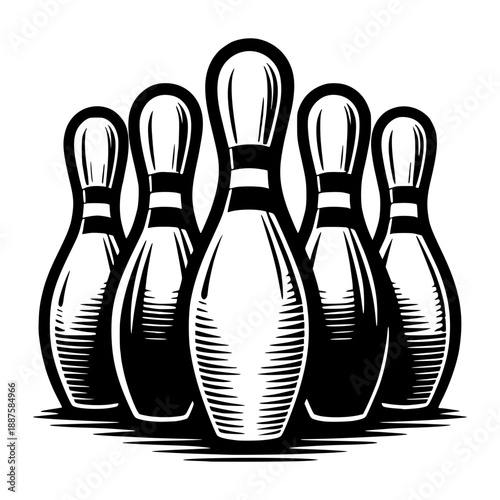 Striking Pins: A bold graphic of bowling pins, ready for action, epitomizes the thrill of the game and the precision required.
