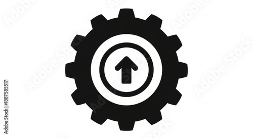Black gear icon with upward arrow in the center, symbolizing progress and innovation