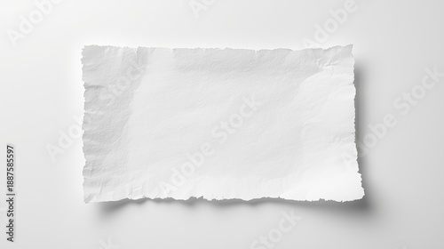 A piece of white handmade paper featuring rough torn edges and subtle deckled edges, presented in a flat lay view against a clean white background.
