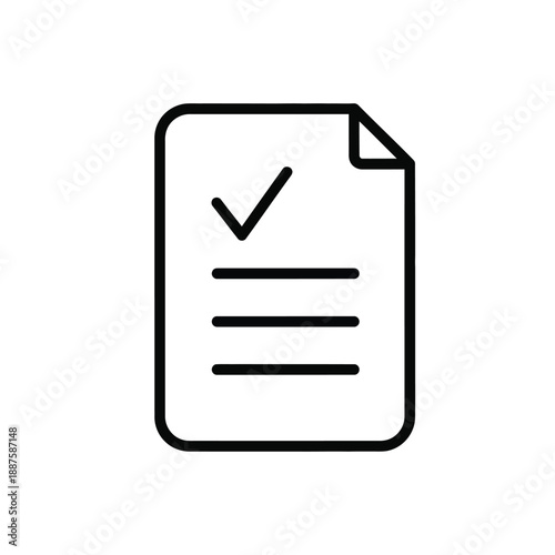 Simple black outline icon representing a completed checklist or approved document