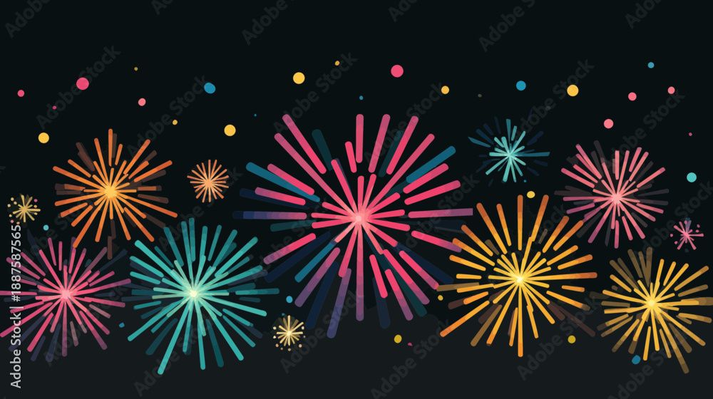 Fototapeta premium Colorful Fireworks Exploding in Night Sky Display