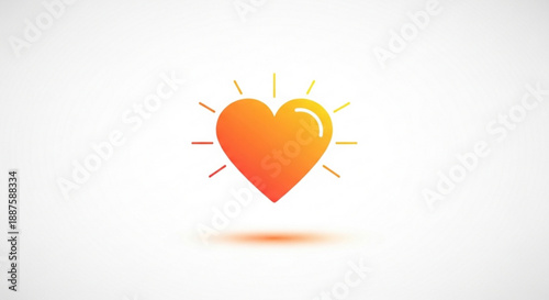 Vibrant orange heart with radiant lines on white background symbolizing love and warmth in a simple yet emotive graphic design