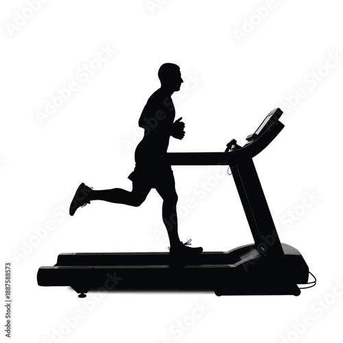 Silhouette of athlete running intensely on modern treadmill machine