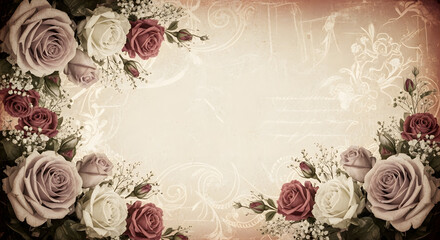 vintage background with roses and frame