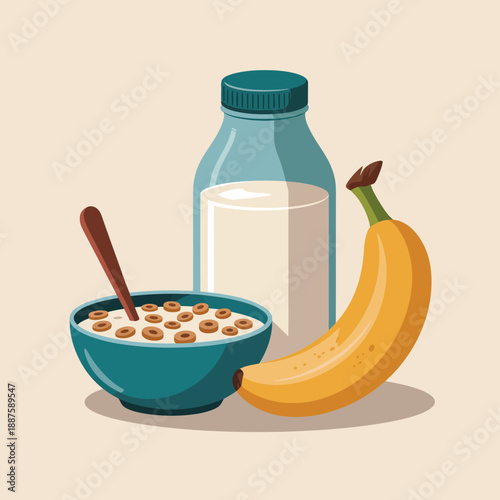 Healthy breakfast with cereal milk and banana