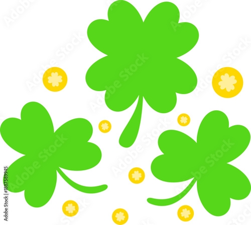 group of green clover or shamrock leaves with coin flat element for Saint Patrick's day vector