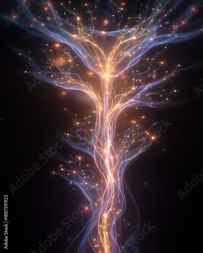 Abstract Electrical Tree: a mesmerizing visual exploration of energy and connection, with glowing tendrils and a central stem creating a captivating display of light and form.