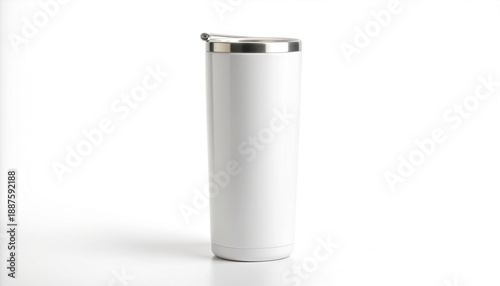 White Tumbler Mockup Isolated on White Background　白背景に置かれた白いタンブラーのモックアップ素材