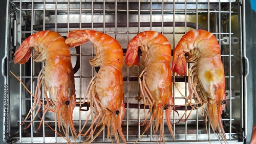 Collection of food cooking Shrimp gills realities Thai Shrimp Realistic Electric grilled Machine Home cooking Thai Style dishes 
