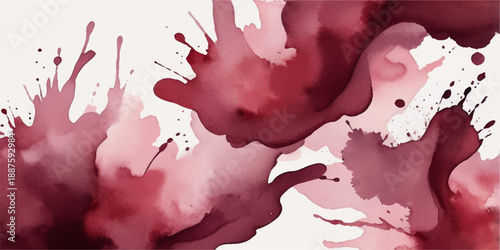An artistic red watercolor background featuring a vibrant paint splash and ink splatter texture with pink brush strokes on a grunge liquid pattern illustration