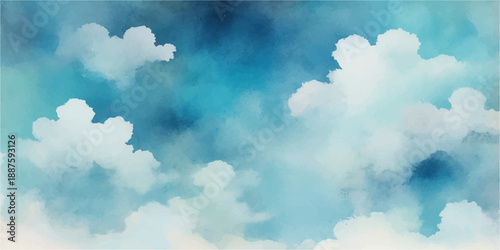 Bright white fluffy clouds drift across a clear blue summer sky in a sunny nature cloudscape reflecting freedom and light within the atmosphere 