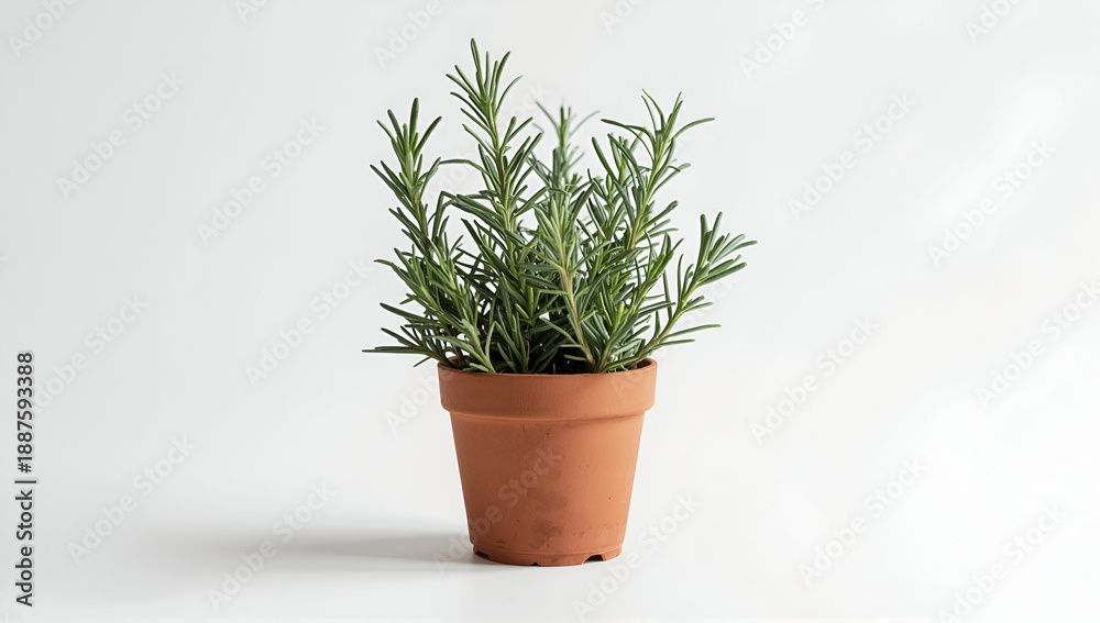 Fototapeta premium fresh green rosemary plant in a pot with aromatic leaves, culinary herb concept representing organic cooking, natural ingredients, home gardening, and healthy lifestyle