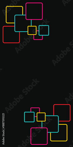Background square line pattern colorful light on dark black color