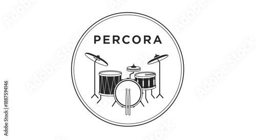 Drum Kit Illustration with Percora Text Logo.