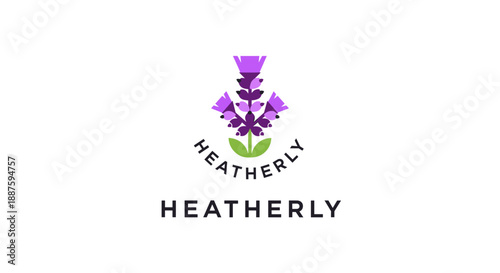 Heatherly Logo with Purple Flowers Design.