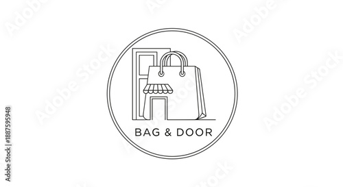 Simple Line Drawing of Handbags and Door.
