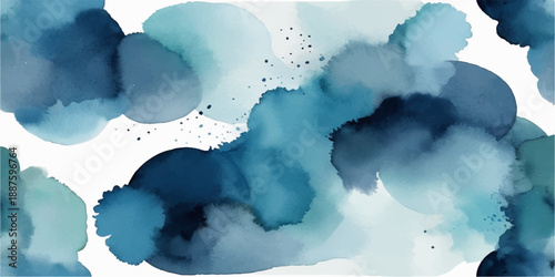 Abstract blue watercolor sky with clouds