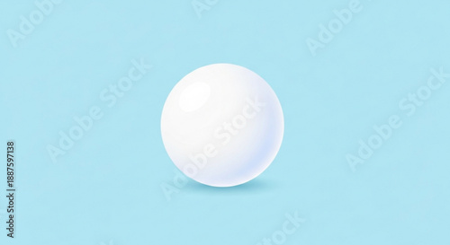 A pristine white sphere stands alone on a soft light blue background with subtle shadows