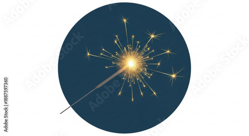 Sparkler glowing brightly on dark blue background with sparks flying