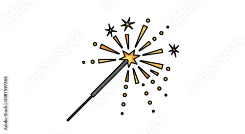 Magic wand with sparkling stars and rays on white background symbolizing fantasy and wonder