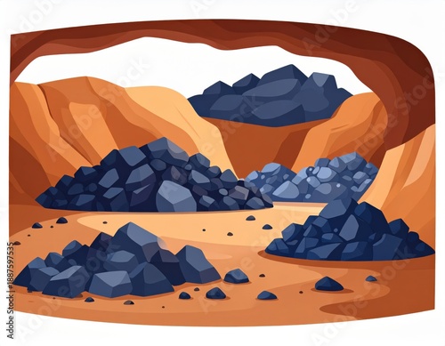 Cave Interior Illustration with Blue Rock Pile