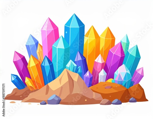 Colorful Crystals Illustration on White Background
