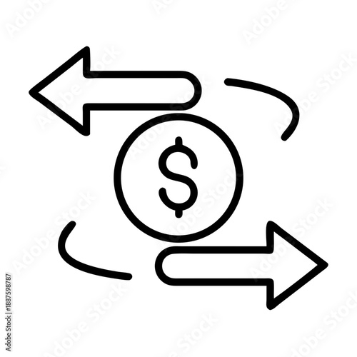 Bank transfer line icon, black outline money transfer and banking symbol isolated on transparent background