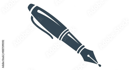 Dark blue fountain pen with white accents on a white background writing instrument