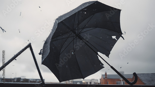 inverted. Inverted broken umbrella with bent frame in windy urban rain. mobility guides, transit brochures, designed for mobility and urban transit guides, clarifies navigation.